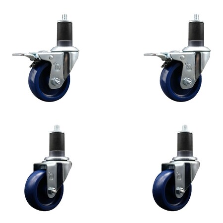 Service Caster 3.5'' SS Solid Poly Swivel 1-5/8'' Expanding Stem Caster Set 2 Total Lock Brakes, 4PK SCC-SSEXTTL20S3514-SPUS-2-S-2-158
